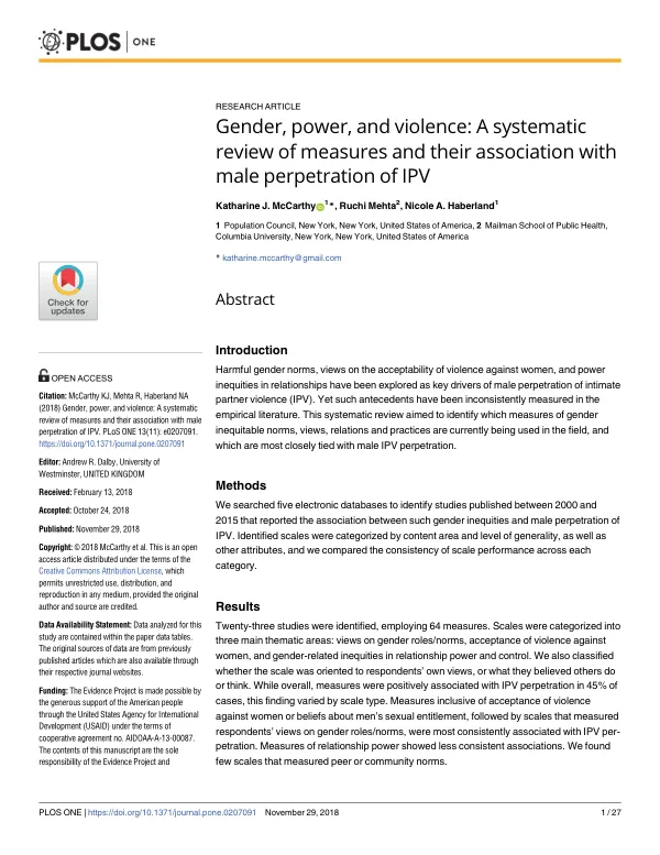 Gender, power, and violence: A systematic review of measures and their association with male perpetration of IPV