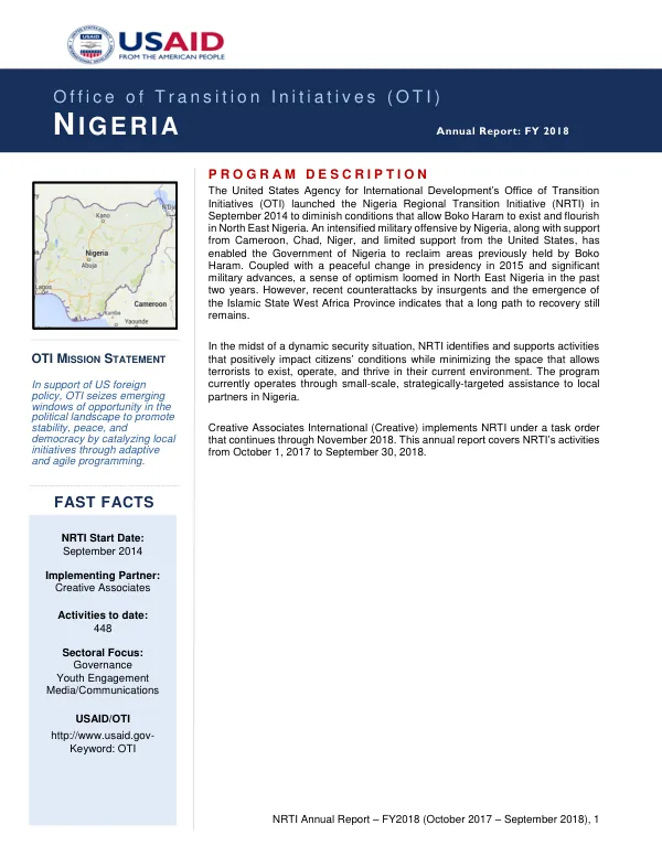 NRTI Annual Report – FY2018 (October 2017 – September 2018)