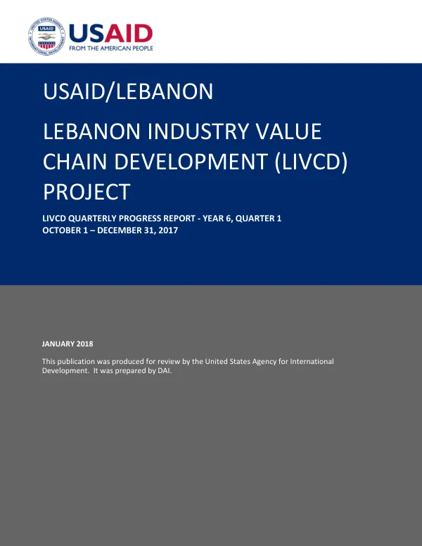 LIVCD Quarterly Progress Report - Year 6, Quarter 1