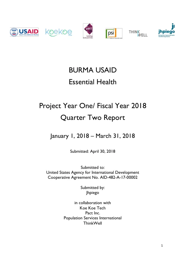 Quarter Two Report: Essential Health Project Year One/ Fiscal Year 2018