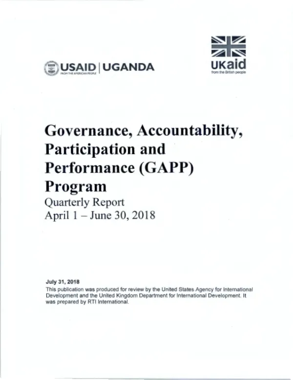 Governance, Accountability, Participation and Performance (GAPP) Program Quarterly Report April 1 - June 30, 2018