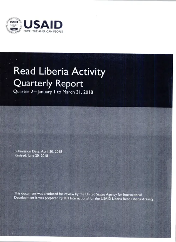 USAID Read Liberia Quarter 2 Report January-March 2018
