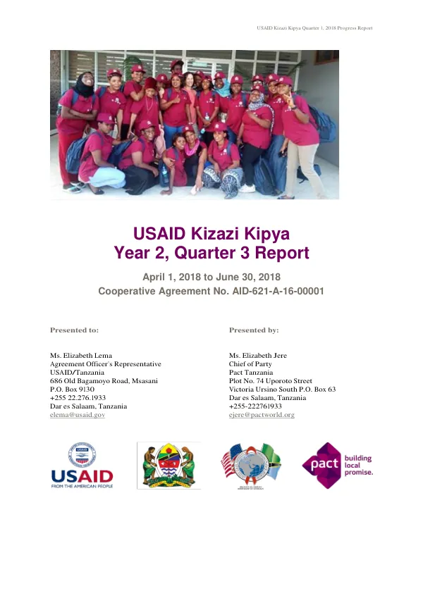 USAID Kizazi Kipya Quarter 1, 2018 Progress Report