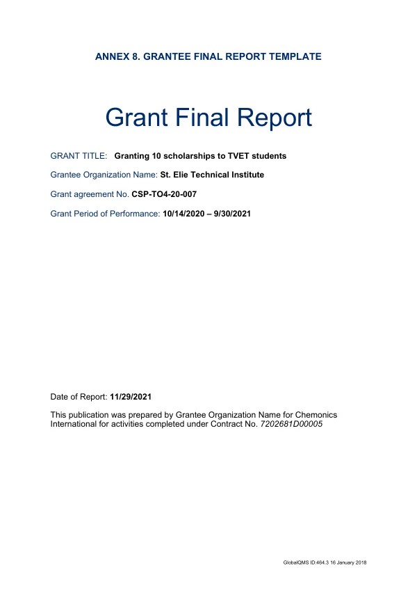 Grant Final Report: Granting 10 scholarships to TVET students