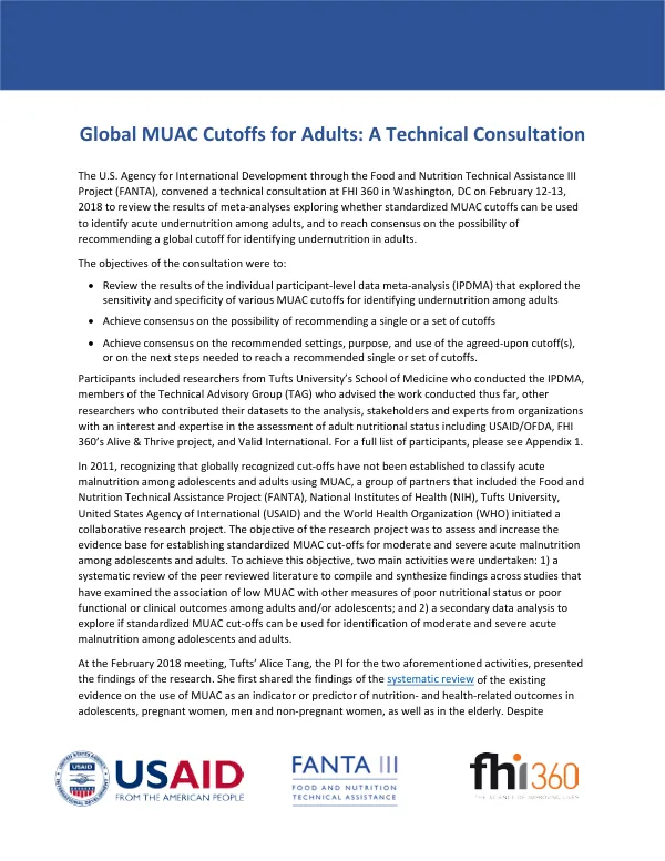 Global MUAC Cutoffs for Adults: A Technical Consultation