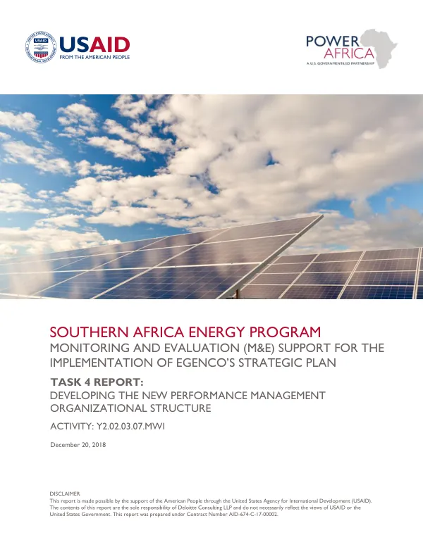 EGENCO M&E SUPPORT: TASK 4 REPORT
