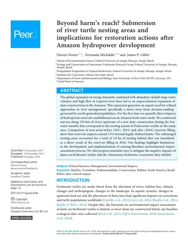 Beyond harm’s reach? Submersion of river turtle nesting areas and implications for restoration actions after Amazon hydropower development