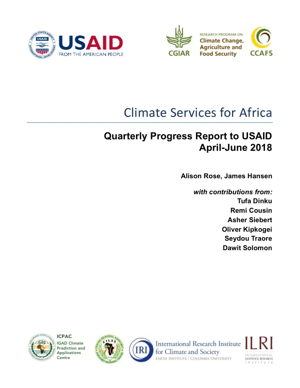 Climate Services for Africa Quarterly Progress Report to USAID April-June 2018