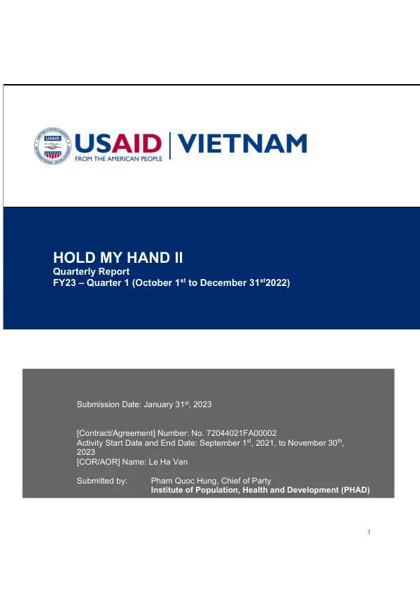 HOLD MY HAND II Quarterly Report FY23 – Quarter 1 (October 1st to December 31st2022)