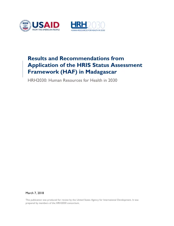 USAID Report: HRIS Assessment Framework (HAF) in Madagascar
