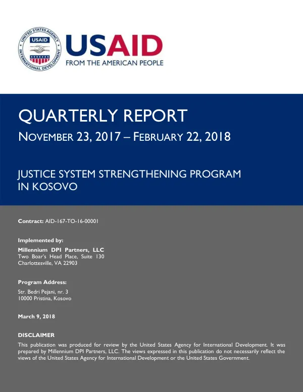 Justice System Strengthening Program in Kosovo – Quarterly Report