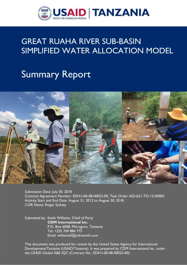 Great Ruaha River Sub-Basin Simplified Water Allocation Model: Summary Report