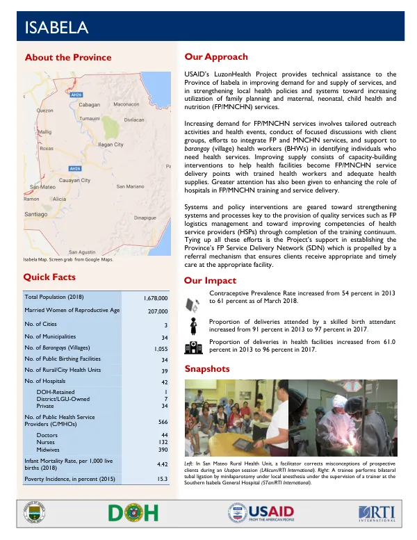 USAID’s LuzonHealth Project: Improving Demand for and Supply of Family Planning and Maternal, Neonatal, Child Health and Nutrition (FP/MNCHN) Services in the Province of Isabela