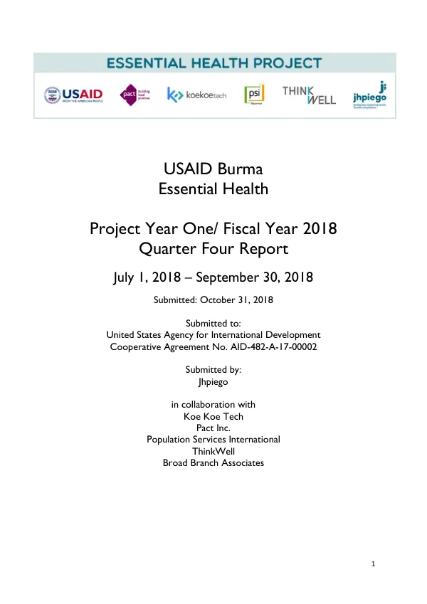 Quarter Four Report: Essential Health Project Year One/ Fiscal Year 2018