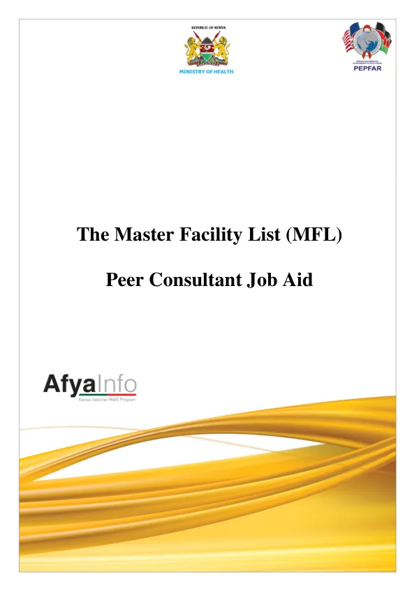 Peer Consultant Job Aid: Master Facility List (MFL)