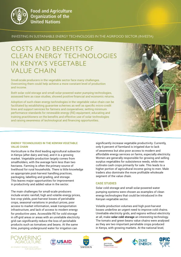 Investing in Sustainable Energy Technologies in the Agrifood Sector (INVESTA) - Kenya's Vegetable Value Chain