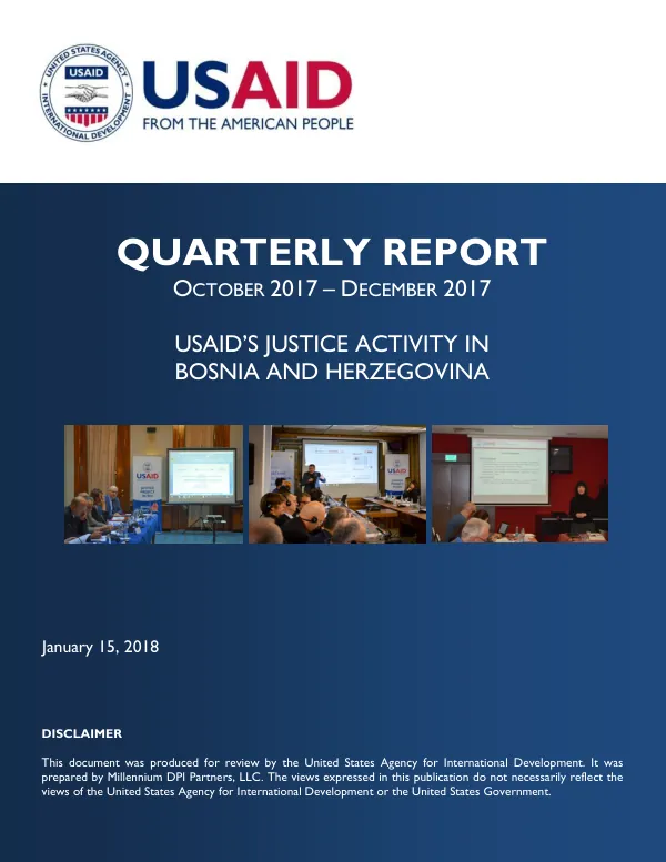 USAID's Justice Activity in Bosnia and Herzegovina, Quarterly Report — Y4Q1