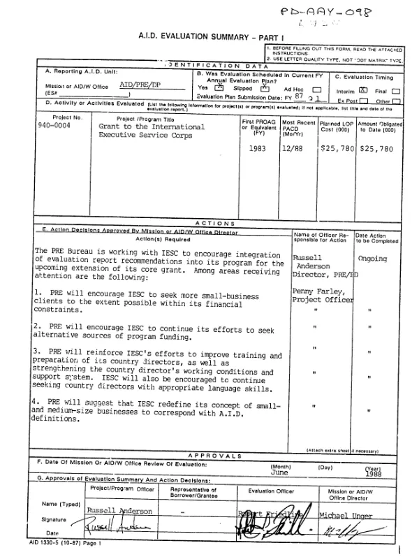 Grant to the International Executive Service Corps