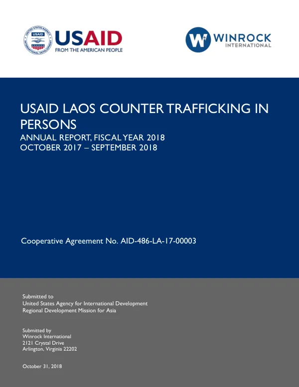 USAID Laos Counter Trafficking in Persons Annual Report, Fiscal Year 2018