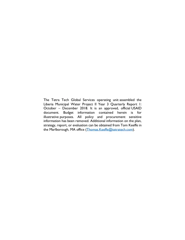 Liberia Municipal Water Project II - Year 3 Quarterly Report 1: October - December 2018