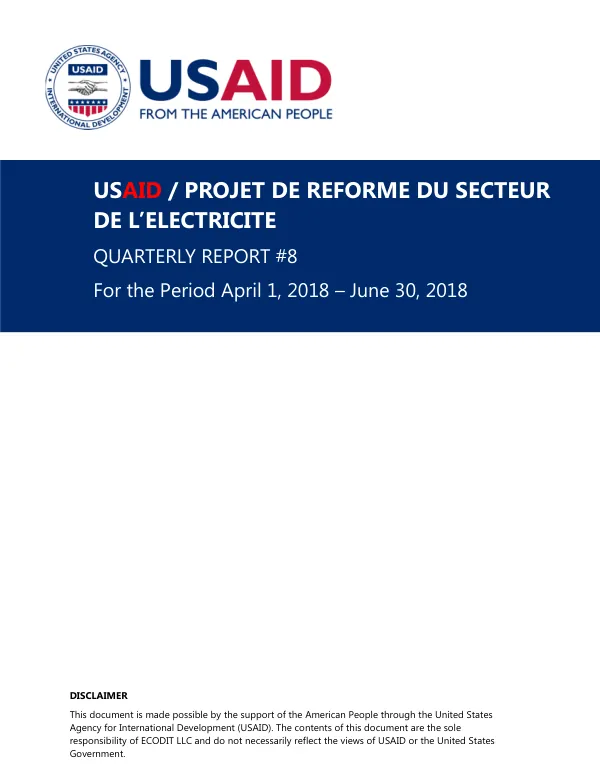 Quarterly Report #8: DRC Power Sector Reform Project