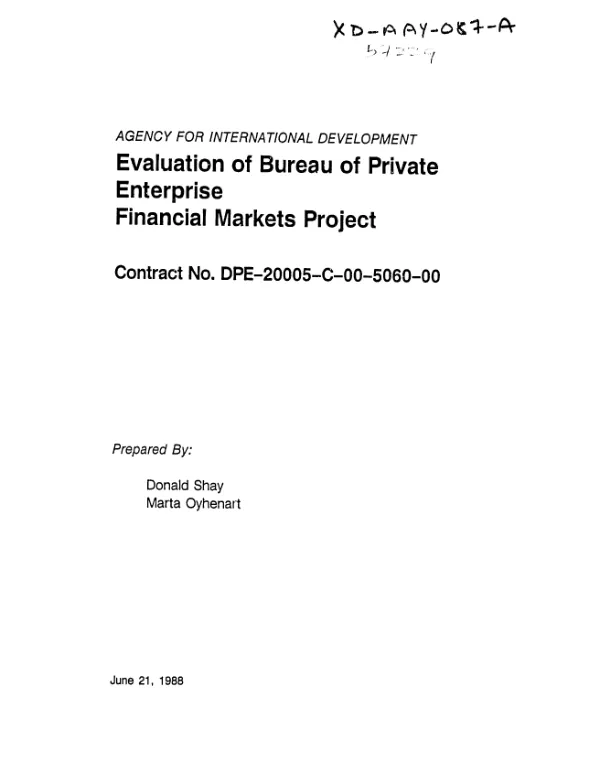 Evaluation of Bureau of Private Enterprise financial markets project