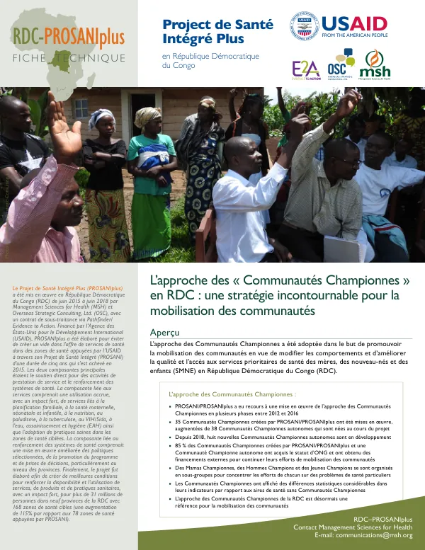 RDC-PROSANIplus: L'approche des Communautés Championnes en RDC