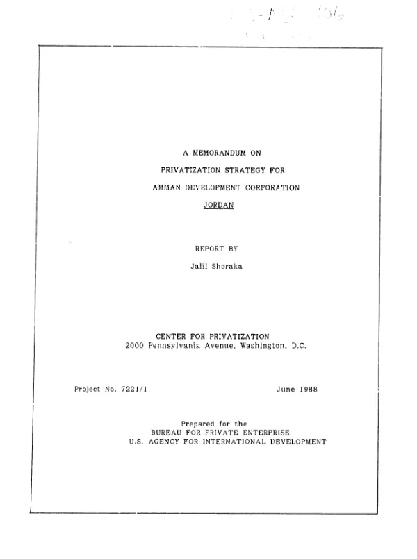 Memorandum on privatization strategy for Amman Development Corporation, Jordan