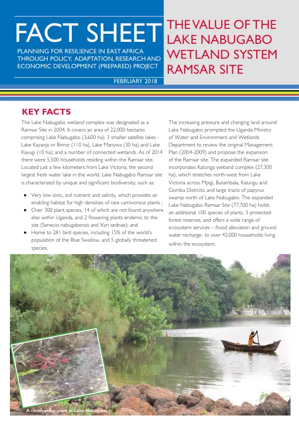 The Value of the Lake Nabugabo Wetland System Ramsar Site Planning for Resilience in East Africa through Policy, Adaptation, Research and Economic Development (PREPARED) Project