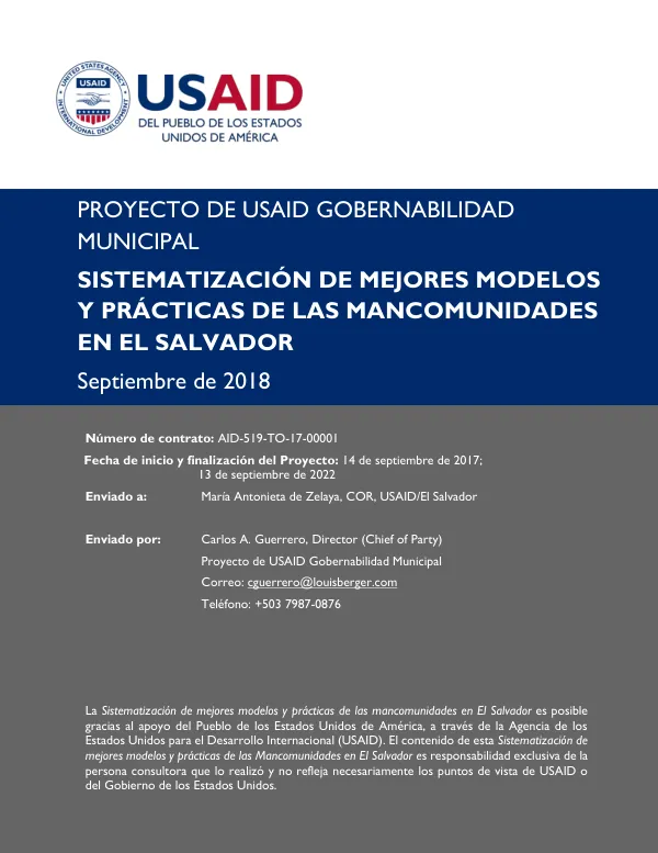 Sistematización de mejores modelos y prácticas de las mancomunidades en El Salvador