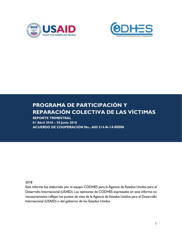 Programa de Participación y Reparación Colectiva de las Víctimas: Informe Trimestral