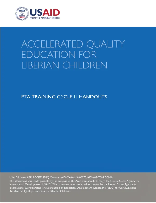 Accelerated Quality Education PTA Training: Cycle I1 Handouts
