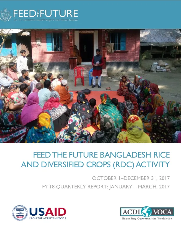 Feed the Future Bangladesh Rice and Diversified Crops (RDC) Activity FY2018 Quarter 1 Report