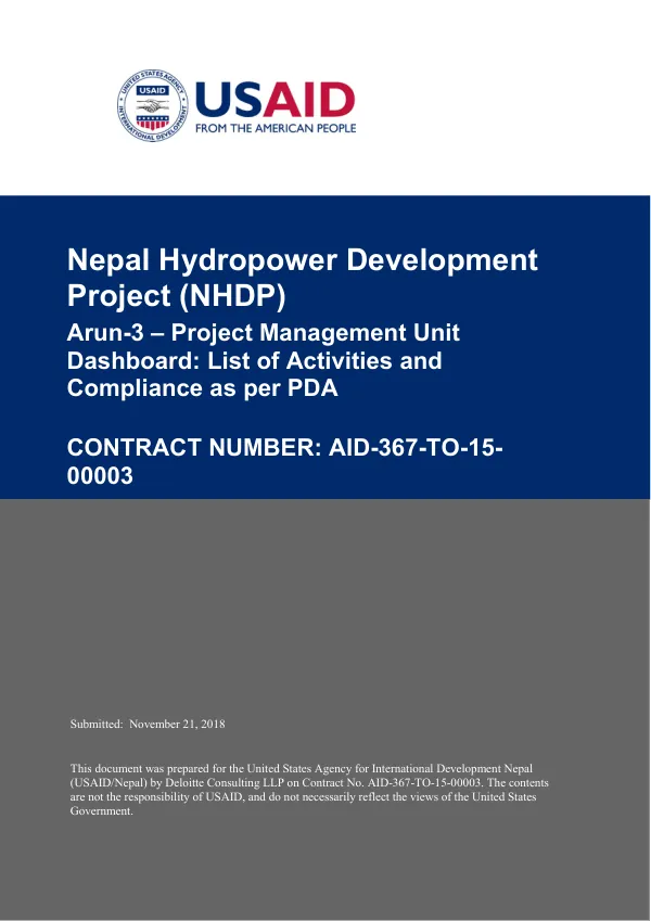 List of Activities and Compliances to be done as per PDA of Arun III HPP