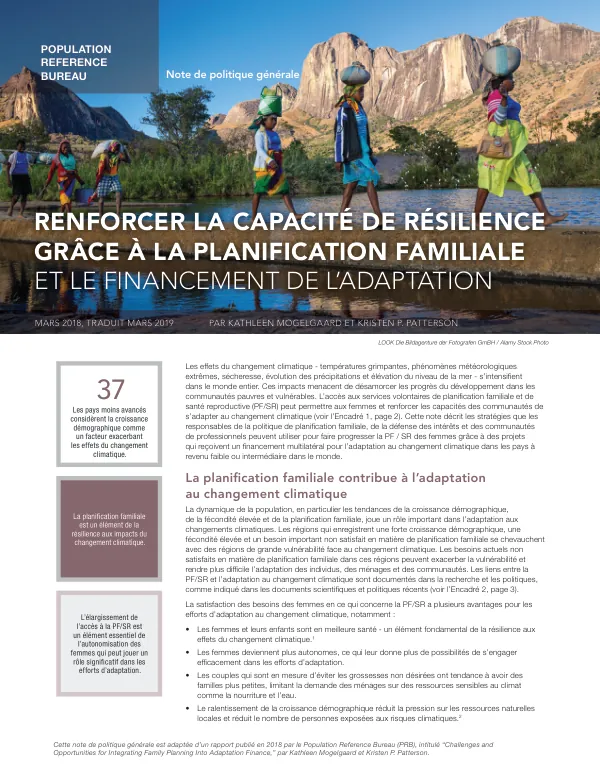 Renforcer la capacité de résilience grâce à la planification familiale et le financement de l’adaptation