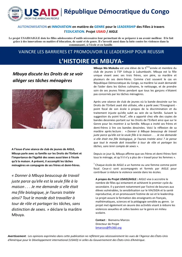 AUTONOMISATION et INNOVATION en matière de GENRE pour le LEADERSHIP des Filles à travers l'EDUCATION. Projet USAID / AIGLE