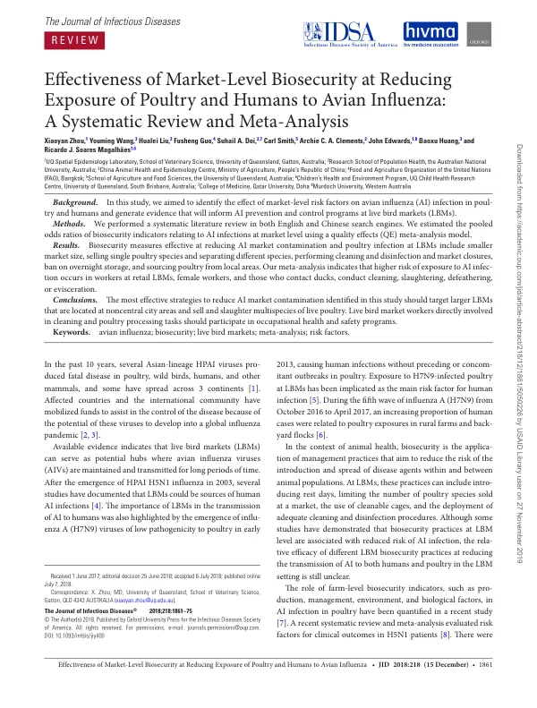 Effectiveness of Market-Level Biosecurity at Reducing Exposure of Poultry and Humans to Avian Influenza: A Systematic Review and Meta-Analysis
