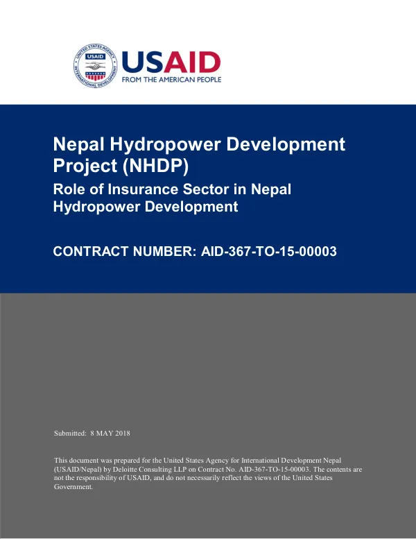Nepal Hydropower Development Project (NHDP) Role of Insurance in Hydropower Development