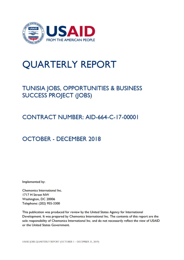 JOBS Quarterly Report (October 1 – December 31, 2018)