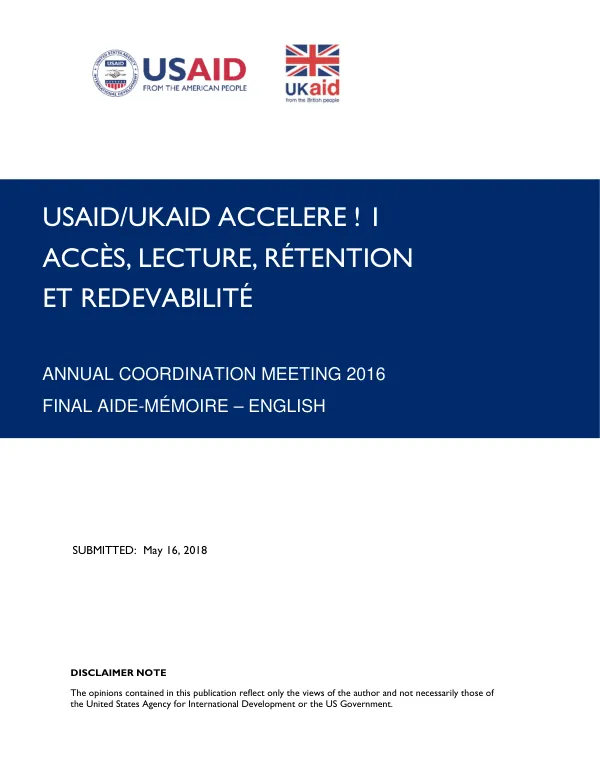 AIDE MEMOIRE - 2016 ANNUAL COORDINATION MEETING