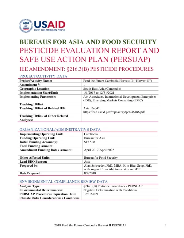 2018 Feed the Future Cambodia Harvest II PERSUAP