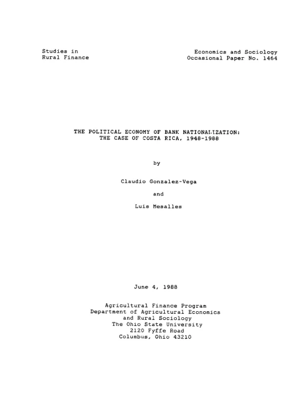 Political economy of bank nationalization : the case of Costa Rica, 1948-1988