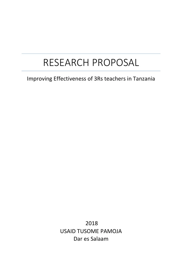 Improving Effectiveness of 3Rs teachers in Tanzania