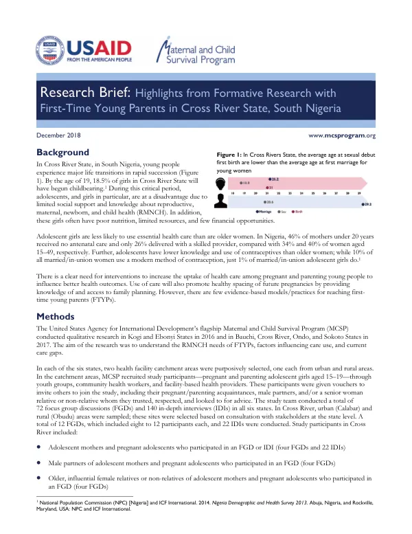 Research Brief: Highlights from Formative Research with First-Time Young Parents in Cross River State, South Nigeria
