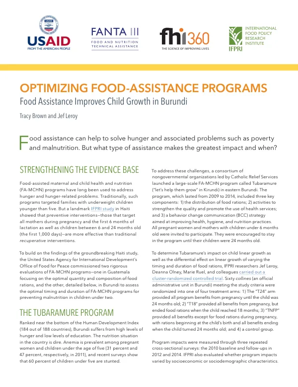 Optimizing Food-Assistance Programs: Food Assistance Improves Child Growth in Burundi