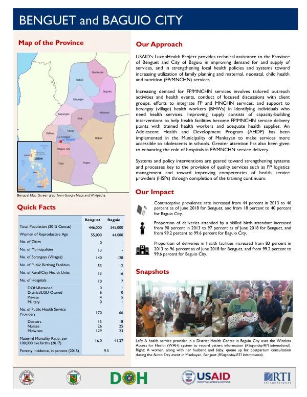 USAID's LuzonHealth Project: Improving Demand for and Supply of Family Planning and Maternal, Neonatal, Child Health and Nutrition (FP/MNCHN) Services in Benguet and Baguio City