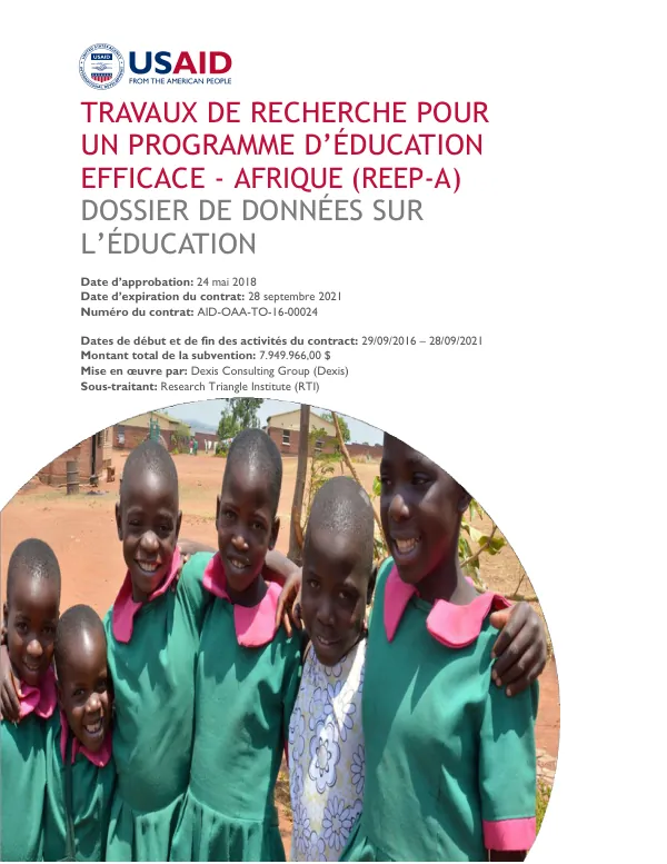 TRAVAUX DE RECHERCHE POUR UN PROGRAMME D’ÉDUCATION EFFICACE - AFRIQUE (REEP-A): DOSSIER DE DONNÉES SUR L’ÉDUCATION