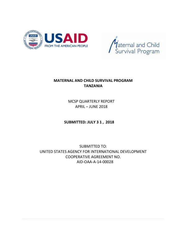 Maternal and Child Survival Program MCSP Quarterly Report April – June 2018