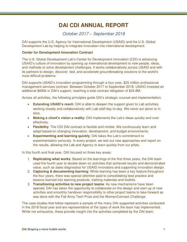 DAI CDI ANNUAL REPORT October 2017 – September 2018