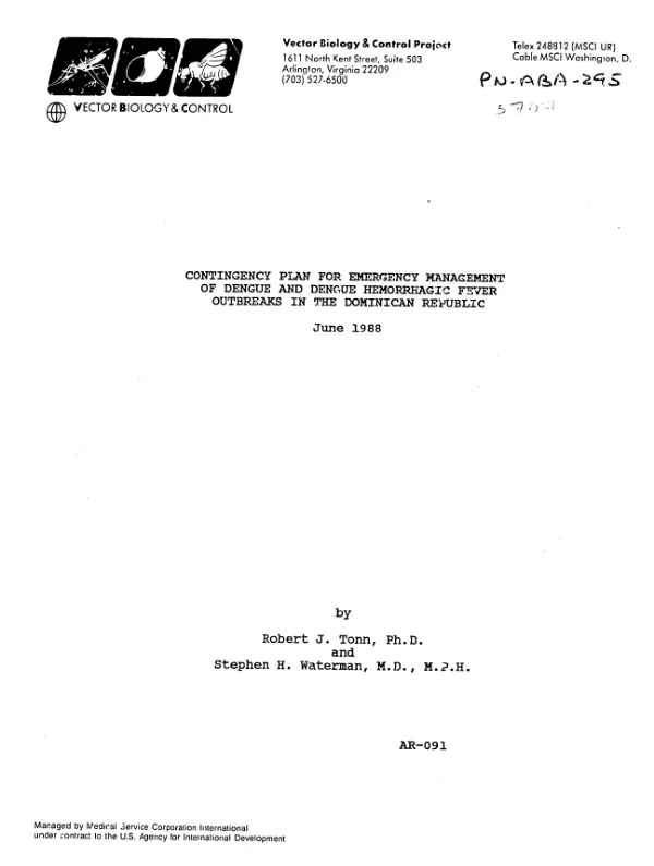 Contingency plan for emergency management of dengue and dengue hemorragic fever outbreaks in the Dominican Republic